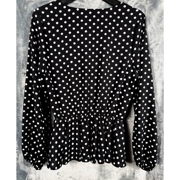 Mi Ami Womans Polka Dot Peplum Blouse V-Neck Wrap Blouse Adult Size Medium Shirt - Picture 8 of 8